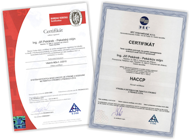 Certifikáty kvality Pekárkova mlýna